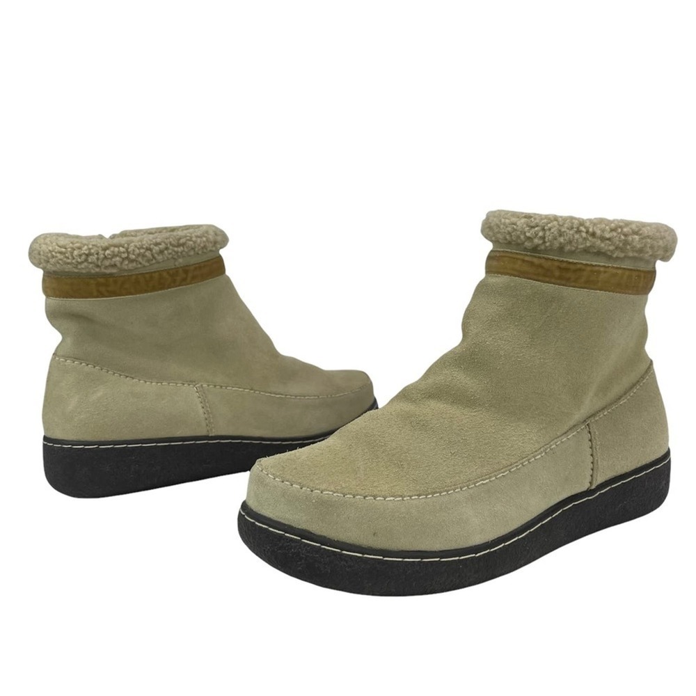 Land's End Womens Size 10 Cream Suede & Fleece Lined Winter Ankle Botties Boots - Picture 14 of 14